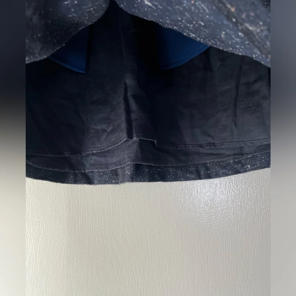 Chloé Girls Skirt Pleat Front Cotton Navy Blue Heather Black Metallic Gold Trim